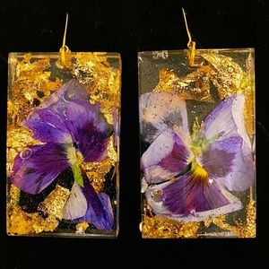 Handmade Pressed Flower Gold Leaf Earrings